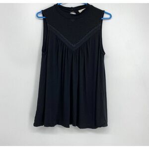 Everleigh Womens Blouse Top Sleeveless High Neck Crochet Black XXS